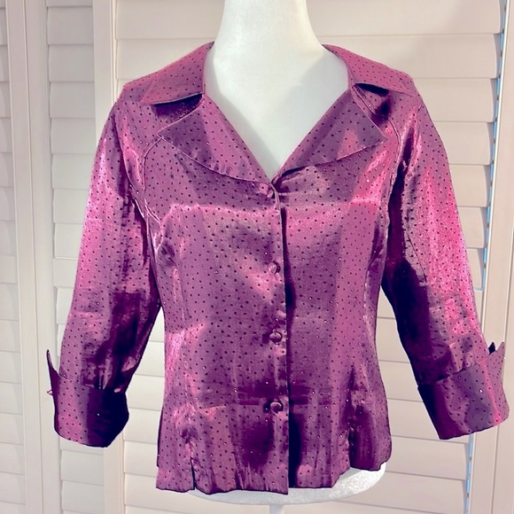 Dress Barn Sparkly Deep Wine Fancy Blouse. Size M - Picture 3 of 8